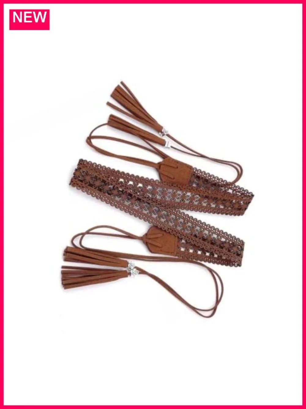 Boho Braided Tassel Belt - Vintage Hollow Floral Waistband with Wax Rope,